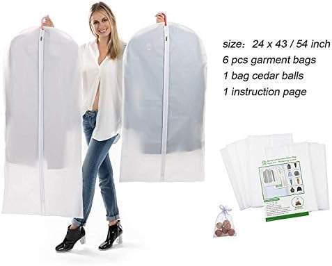 Mskitchen Garment Bags for Hanging Clothes, Clear Plastic Closet Storage Covers with Cedar Balls, 24" x 43"/54”, 6 Pack - Image 4