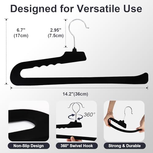 Velvet Pants Hangers - 32 Pack Black Non Slip Open Ended Hanger with 360 Swivel Hook - Closet Space Saving Hanger for Heavy Pants, Jeans, Trousers, Scarf - Image 2