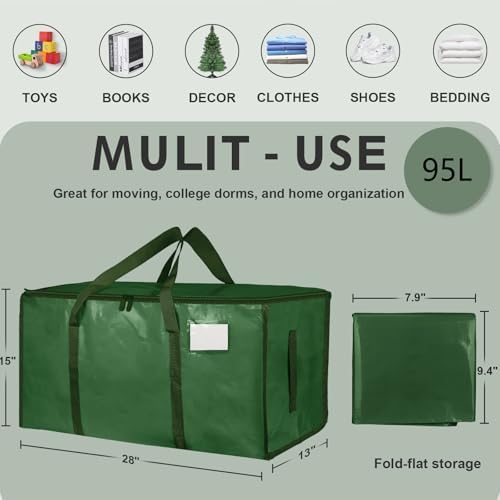 12 Pack-Extra Large Heavy Duty Moving Bags - Waterproof Storage Totes with Handles & Zippers, Foldable for College Dorm, Storage (olive green) - Image 2