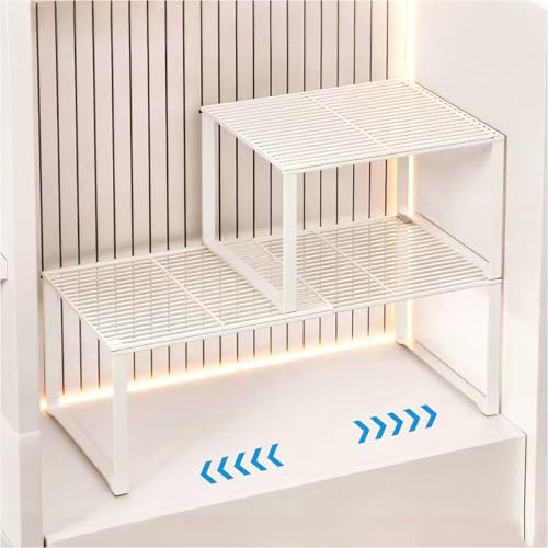 Extendable Metal Wire Shelf Organizer - Adjustable 15-24.4in Length, Stackable Storage Rack for Kitchen/Pantry/Bathroom/Shoe Cabinet/Tool Closet (2, White) by HGZBS