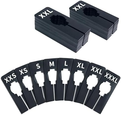 Vantasii 40 Pack Rectangular Black Plastic Clothing Size Closet Rack Dividers Hangers, Preprinted in 8 Sizes XXS, XS, S, M, L, XL, XXL, XXXL (2.5”x 5”, Inner Diameter 1.38”) by VANTASII