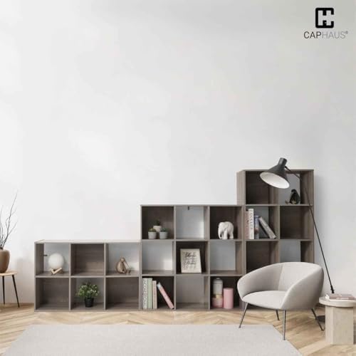 CAPHAUS Sturdy Room 11-Inch Cube Storage Organizer Shelf, with Thick Exterior Edge, Storage Shelf Divider w/Back, Bookcase, 9-Cube, Rustic Grey Oak - Image 2