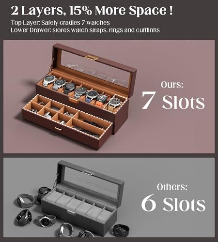 Watch Cases Box for Men 7 Slots Display Case with Jewelry Bottom - Image 2