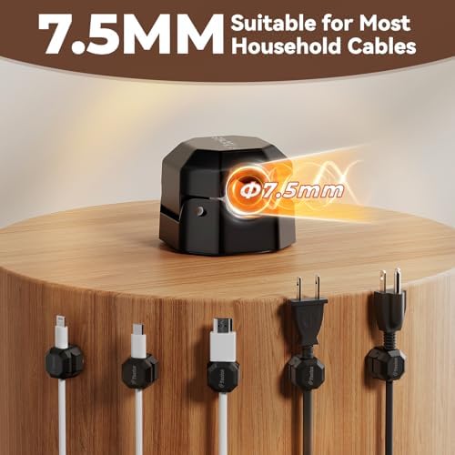 8 Pack Rotatable Cable Clips,Spring Cord Organizer Desk Cable Management Cord Holder Adhesive Phone Charger Cord Clips for Home Office Car Wall Nightstand Accessories Black - Image 3