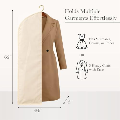 100% Cotton Garment Bag | Long | Breathable Garment Bags for Hanging Clothes | Garment Storage Bag for Long Dresses & Coats Storage | Pack of 1 (62 Inch) - Image 2