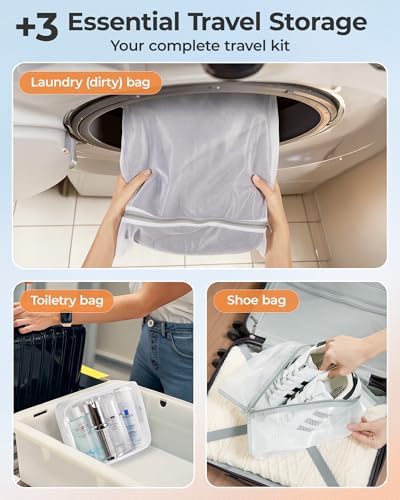 BAGSMART Vacuum Seal Storage Bags for Clothing Travel, 12 Pack Travel Essentials Bundle includes Laundry Bag & Waterproof Shoe Bag & TSA Approved Toiletry Bag, Hand Pump Included - Image 7