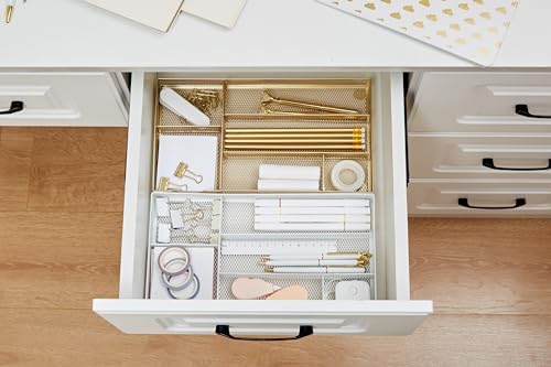 Annova Desk Drawer Organizer Tray for Office Organization - Metal Mesh - Storage Tray with Dividers for Pens, Desktop Accessories, Bathroom, Kitchen, Makeup and Office Supplies (Small, White) - Image 5