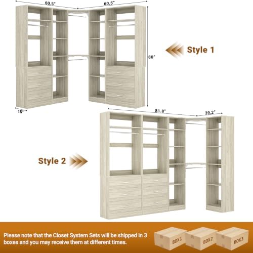 Besiost Corner Closet System with 6 Drawers, Corner Closet Organizer System - Image 7