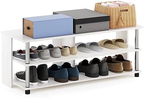 Furinno Turn-N-Tube Shoe Rack, 3-Tier Shoe Organizer, Compact Shoe Storage with Open Shelves and Stainless Steel Tubes, 15.5 x 41.1 x 15.8, for Closet Entryway, Office, Garage, White Oak - Image 3