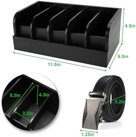 GTI Belt Organizer, 5 Compartments Belt Organizer for Closet and Drawer, Bamboo Display Case for Tie and Belt, Belt Storage Organizer for Men Women (Black) - Image 3
