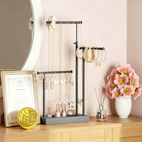 SRIWATANA Weathered Grey & Black Jewelry Organizer, 3-Tier Necklace Stand - Image 2