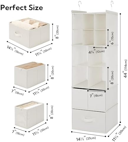 GRANNY SAYS Hanging Closet Organizer, 3 Drawers, 6 Shelves, Beige - Image 3