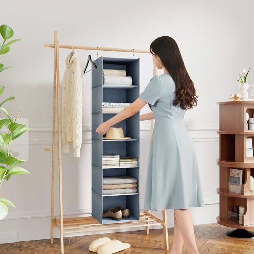 Hanging Closet Organizer 6-Shelf, Oxford Fabric Wardrobe Storage, Gray - Image 2