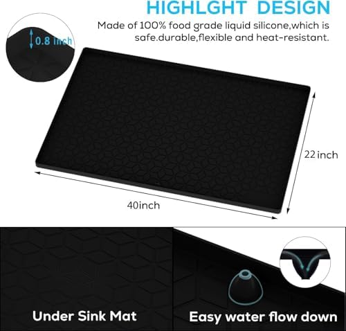 Under Sink Mat for Kitchen, Silicone Waterproof Liner, Flexible Organizer Tray with Drain Hole, 3.4 Gallons Capacity, Easy to Clean - Image 2