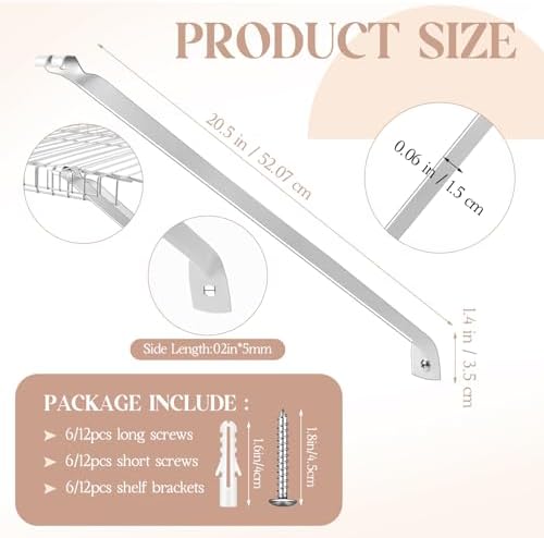 6 Pcs Wire Shelf Support Brackets, 20.5 Inch Wide Closet Shelving - Image 2