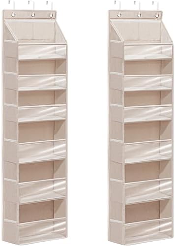 Over Door Organizer with 6 Extra Large Pockets and 12 Side Pockets, Large Capacity Hanging Storage Organizer with Clear Window for Shoes, Diapers, Beige, 6 Layers, 2-Pack by Unknown