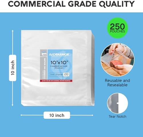 Avid Armor Chamber Vacuum Sealer Bags – Heavy Duty, BPA-Free, Pre-Cut Chamber Vacuum Bags for Food Preservation, Freezer Storage, Sous Vide and more, 250/Pack (10x10) – Multi-Use Vacuum Bags - Image 6