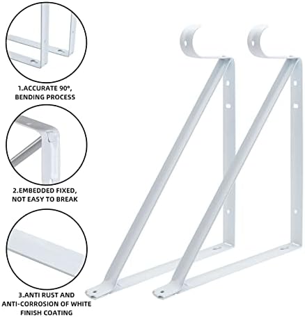 Closet Rod Brackets 11x9.5in, 4 Pack Closet Shelf Brackets, White - Image 2