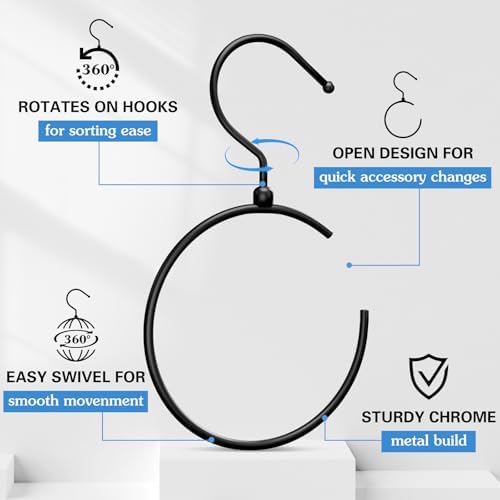 Yaocom 4 Pack Belt Hangers for Closet Rotatable Belt Ring Hook Tie Rack Holders Closet Hanger Organizer for Ties Scarves Baseball Cap Wardrobe Accessory Storage(Black) - Image 3