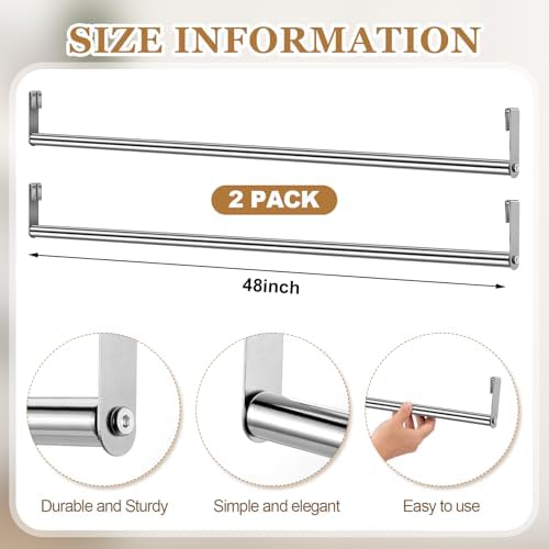 Threehoney 2 Pack Wire Shelving Garment Hanger Bar, Silver, 48 Inch - Image 2