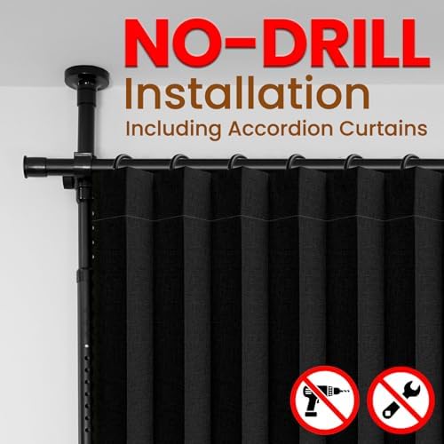 100% Blackout Room Divider Curtains Sets Black 1 Panel W100 x L84in No Drill Curtain Rods(H) 43-120×(W) 35-100 in for Bedroom Privacy Partition Separator - Image 3