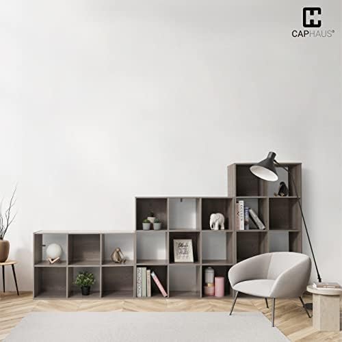 CAPHAUS Sturdy Room 11-Inch Cube Storage Organizer Shelf, with Thick Exterior Edge, Storage Shelf Divider w/Back, Bookcase, 8-Cube, Rustic Grey Oak - Image 2