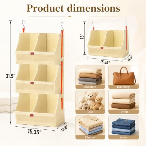 Hanging Closet Clothes Organizers and Storage Detachable 3 Tier Wider - Image 2