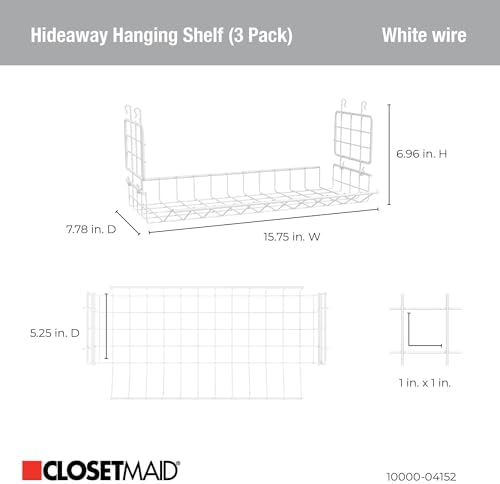 ClosetMaid Hideaway Behind-the-Hangers Hanging Wire Shelf for Closets, Pantries, Laundry Rooms (3-Pack) - Image 3