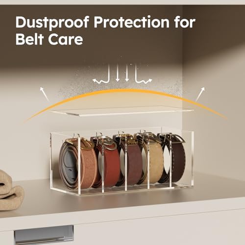 FEMELI Acrylic Belt Organizers for Closet 5-Slots Belt box with Dust Cover - Image 3