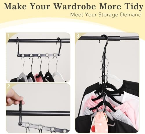 Magic Hangers Space Saving 30 Pack, Multifunction Closet Clothes Hanger Organizer and Storage, 5 Holes Closet Space Savers Hanger Stacker for Small Space Organization Apartment Dorm - Image 4