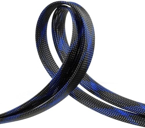Braided Cable Sleeve, 33ft Expandable Wire Loom for Automotive Wiring Harness & PC Case, Pet-Proof Chew Resistant Cord Protector, Flexible Cable Management (Black-Blue, 12mm (15/32")) by PursuingaBetterLife