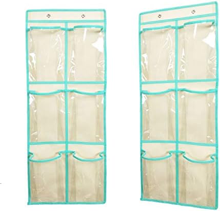 Over The Door Hanging Shoe Organizer Narrow Closet Door Shoe Storage 6 Large Clear Pockets Chart 2 Pack (BEIGE) by ANIZER
