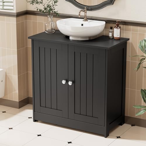 Bonnlo Pedestal Sink Storage Cabinet, 24" Black Under Sink Bathroom Storage Cabinet with 2 Doors and Adjustable Shelf, Traditional Bathroom Space Saver Organizer for Small Spaces, Water-Resistant - Image 2