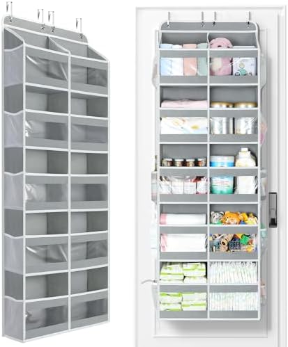 Yecaye 5-Tier Over The Door Organizer Dual-Column, 80lbs Load Over The Door Storage of 10 Compartments, Heavy Duty Door Organizer Hanging for Bedroom Closet Dorm Bathroom Pantry, Grey 1 Pack by Yecaye