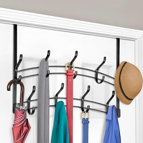 LYNK Professional® Home™ Over the Door Hooks - 18 Hook – Over the Door Coat Rack - Over the Door Hanger - Hanging Towels or Clothes - Bathroom, Bedroom, Laundry Room - Lifetime Ltd. Warranty, Black by LynkInc