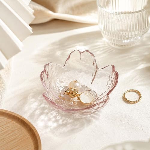 Pink Flower Ring Dish Jewelry Tray,Glass Trinket Dish Bathroom Room Decor Trinket Dish Valentine's Friendship Christmas Birthday Gifts for Women (Beige Pink) - Image 5