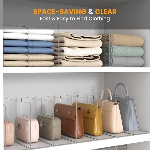 OKPOW Shelf Dividers for Closet Organization – Keep Sweaters & Purses Upright, Clear Acrylic Separators for Most Wood Shelves & Pantry, Damage-Free, Sturdy & Tall (10" x 12", 8 Pack) - Image 6