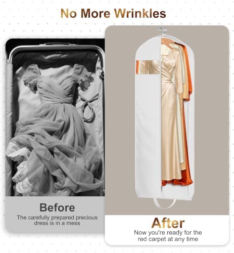 MISSLO 72" Wedding Dress Garment Bag for Travel Waterproof Dress Bags for Gowns Long 4" Gusseted Dresses Protector Bag for Closet Storage Clothing Covers for Hanging Clothes, White - Image 6