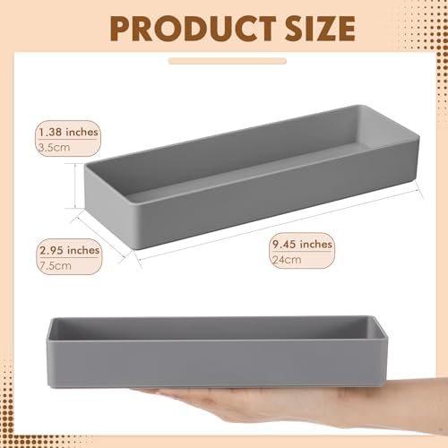 Teling 12 Pcs Grey Plastic Desk Drawer Organizer Pen Tray Shallow - Image 2