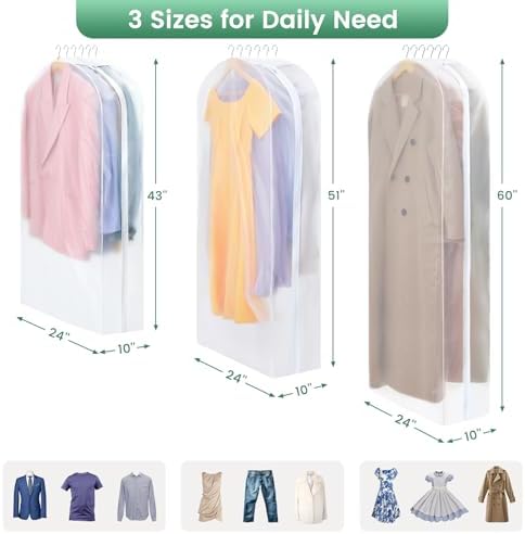 Carbrea 10" Gusseted Garment Bags for Hanging Clothes, 43 inches, 3 Pack - Image 2