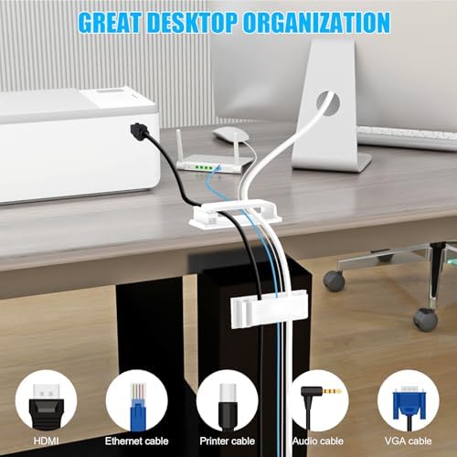 XHF 50 PCS Self Adhesive Cable Clips(L) White,Wire Clips Cable Management Wire Organizer Cord Holder for Under Desk, Car, Wall, TV PC Ethernet Cable - Image 5