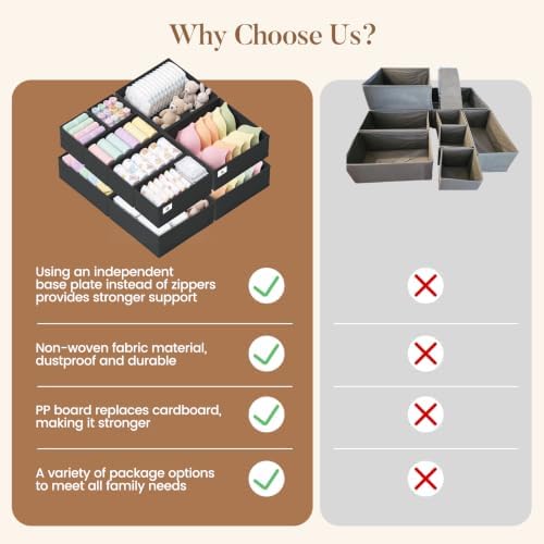 Drawer Organizer Storage for Clothes, Socks, 10 Pack, Black - Image 6