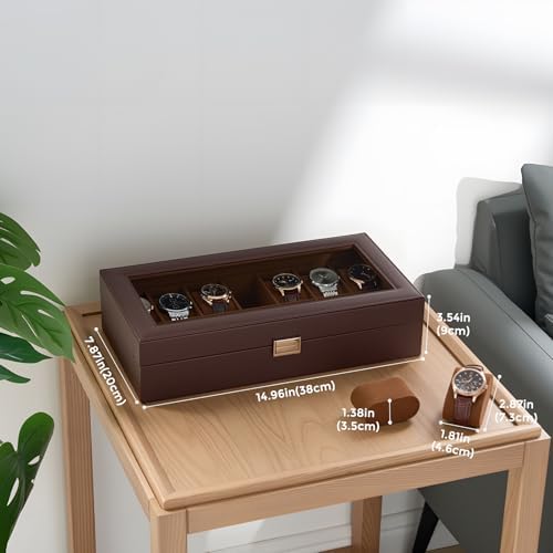 ProCase Watch Case for Men, 14 Slot Mens Watch Box Holder Organizer with Glass Lid, Watch Display Case, Fathers Day Gift for Dad Husband, Birthday Valentine Gifts for Men Women -14 Slot, Espresso - Image 3