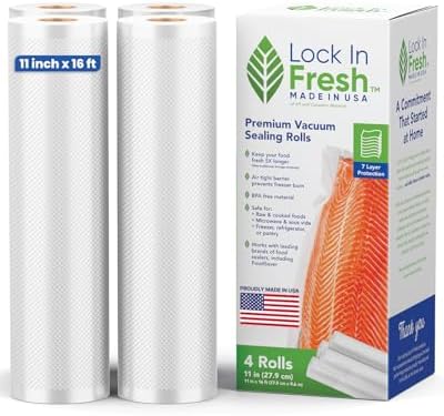 Vacuum Sealer Bags for Food - Heavy Duty Food Saver Vacuum Sealer Bag Rolls - Sous Vide, Seal a Meal Bags, 4-pack, 11" x 16' - Made in the USA by Unknown