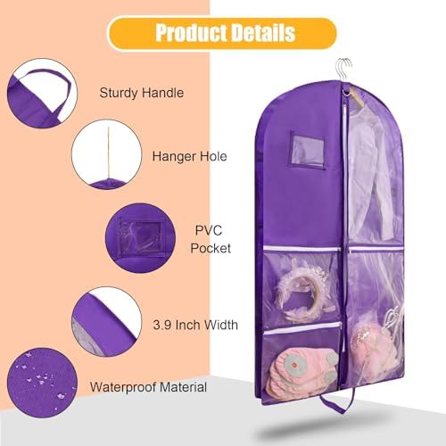 3 Pack Garment Bags for Dance Costumes,40 Inch Dance Garment Bags for Dancers Kids Dance Recital Bags Competition Cheer Uniform Garment Bag for Travel Storage,Dance Recital Gifts for Girls.Purple - Image 4