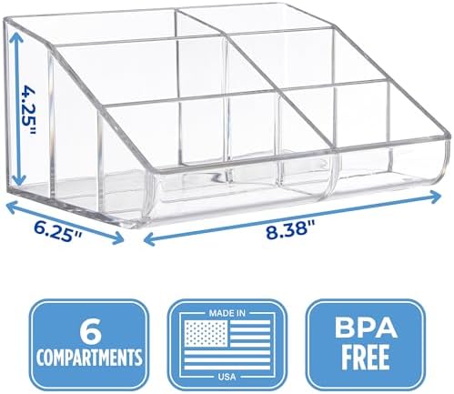STORi Clear Plastic Vanity Makeup Organizer | 6-Compartment Holder for Brushes, Eyeshadow Palettes, & Beauty Supplies | Curved Front Design | Made in USA - Image 5