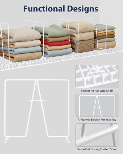 Supforce 4 Pack Wire Shelf Dividers for Closet, 12 x 12in, Bright White - Image 4