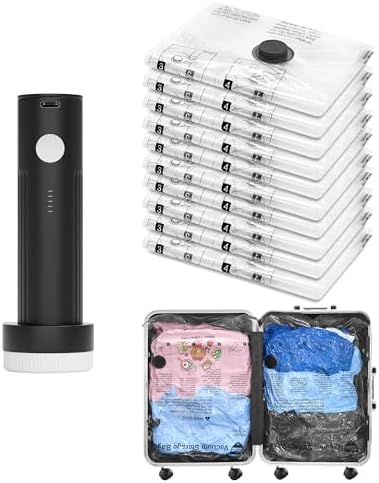 Vacuum Seal Bags for Clothing Travel and Home Storage, Travel Vacuum Bags with Electric Pump, Space Saver Compression Packing Cubes for Luggage Suitcase Bedding Blankets Clothes, 10 Small by SUOCO