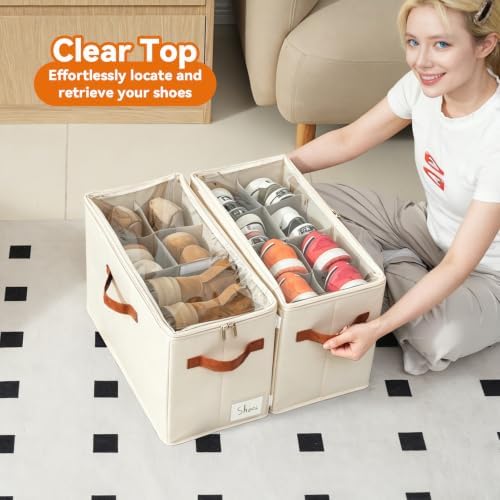 Shoe Organizer for Closet, Fits 16 Pairs, Beige, 2 Pack - Image 4