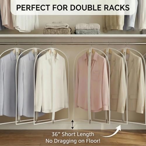 36” All Clear Garment Bags for Women Suit Bags - PEVA Waterproof Suit Cover with Zipper for,Hanging Clothes, Coats - Durable Dresser for Closet Storage, Dustproof & Moisture Resistant - 36”/6 Pack - Image 3